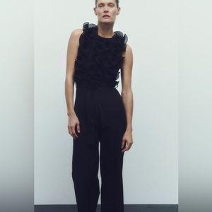Zara pleated ruffle jumpsuit black